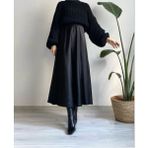 Kadın Şık Saten Kemeri Lastikli Maxi Boy A Line Etek - Siyah - 3XL
