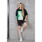 Kadın Silüet Baskılı Bisiklet Yaka Oversize T-shirt