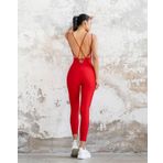 Kadın Sırt Dekolteli Çapraz Bant Askılı Dar Kesim Toparlayıcı Yoga Pilates Tayt Spor Tulum (KIRMIZI, L)