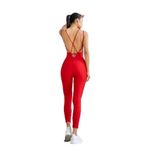 Kadın Sırt Dekolteli Çapraz Bant Askılı Dar Kesim Toparlayıcı Yoga Pilates Tayt Spor Tulum (KIRMIZI, S)