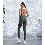 Kadın Sırt Dekolteli Çapraz Bant Askılı Dar Kesim Toparlayıcı Yoga Pilates Tayt Spor Tulum (YEŞİL, M)
