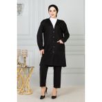 Kadın Siyah Anne Uzun Ince Penye Hırka Anneler Günü - 4XL