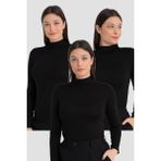Kadın Siyah Balıkçı Yaka Uzun Kollu Body 3 Adet - 2XL