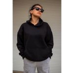 Kadın Siyah Basic 3 Üç İplik Ekstra Kalın Kapüşonlu Kanguru Cep Uzun Kollu Sweatshirt 23KSWTUCPL