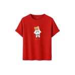 Kadın Siyah Baskılı Tişört – DARE YOU Teddy Bear – Dijital Baskı – Rahat Kesim (Kırmızı, S)