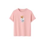 Kadın Siyah Baskılı Tişört – DARE YOU Teddy Bear – Dijital Baskı – Rahat Kesim (Pudra, S)