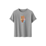 Kadın Siyah Baskılı Tişört – LOVE Colorful Teddy Bear – Dijital Baskı – Rahat Kesim (Gri, S)