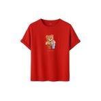 Kadın Siyah Baskılı Tişört – LOVE Colorful Teddy Bear – Dijital Baskı – Rahat Kesim (Kırmızı, 2XL)