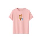 Kadın Siyah Baskılı Tişört – LOVE Colorful Teddy Bear – Dijital Baskı – Rahat Kesim (Pudra, S)