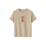 Kadın Siyah Baskılı Tişört – LOVE Colorful Teddy Bear – Dijital Baskı – Rahat Kesim (Taş, M)