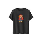 Kadın Siyah Baskılı Tişört – Teddy Bear Figürlü – Dijital Baskı – Rahat Kesim (Füme, 2XL)