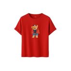 Kadın Siyah Baskılı Tişört – Teddy Bear Figürlü – Dijital Baskı – Rahat Kesim (Kırmızı, L)