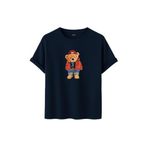 Kadın Siyah Baskılı Tişört – Teddy Bear Figürlü – Dijital Baskı – Rahat Kesim (Lacivert, 2XL)
