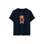 Kadın Siyah Baskılı Tişört – Teddy Bear Figürlü – Dijital Baskı – Rahat Kesim (Lacivert, M)