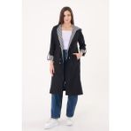 Kadın Siyah Beli Büzgülü Kapşonlu Trençkot - 38