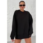 Kadın Siyah Bisiklet Yaka Yanı Yarım Fermuar Detaylı Sweatshirt Siyah