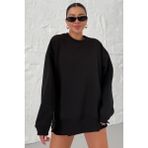 Kadın Siyah Bisiklet Yakalı Yanı Yarım Fermuar Detaylı Sweatshirt