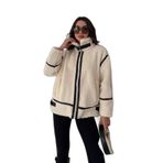 Kadın Siyah Biyeli Peluş Mont – Frost Edge, ekru, s
