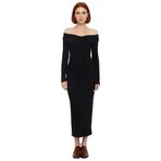 Kadın Siyah Bodycon Maxi Elbise Carmen Yaka Düşük Kol Kışlık Düz Örme Şıklığı Sunar Kaliteli-Siyah-S