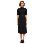 Kadın Siyah Bodycon Midi Elbise Dik Yaka Truvakar Kol Kemerli Smart Tasarım Örme Kumaş Detaylı-Siyah-S