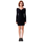 Kadın Siyah Bodycon Mini Elbise Boyundan Bağlamalı Uzun Kollu Büzgülü Drape Detaylı Örme Kış Stili.-Siyah-S