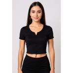 Kadın Siyah Çift Fermuarlı Yarım Kol Crop Top Bluz – Şık, Rahat Ve Kolay Kombinlenebilir