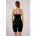 Kadın Siyah Crop Askılı Düğme Detaylı Dantelli Çıkarılabilir Pedli Büstiyer Bluz (Siyah, Extra Large)