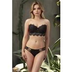 Kadın Siyah Destekli Dantelli Push Up Straplez Sütyen Külot Takım, 90B, B4584NT-19804IGP27191014