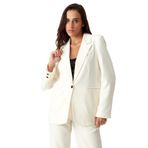 Kadın Siyah Düğme Detaylı Blazer Ceket Ekru 44