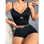 Kadın Siyah Fitilli Askılı Şortlu Pijama Takım 5042