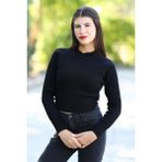 Kadın Siyah Fitilli Crop Triko Kazak Kısa Model Akrilik Kumaş Ribanalı - 3122 - Standart