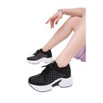 KADIN SİYAH GİZLİ TOPUK TAŞLI YÜKSEK TABAN TRİKO SNEAKER AYAKKABI 40