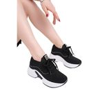 KADIN SİYAH GİZLİ TOPUKLU TAŞLI RAHAT YÜKSEK TABAN TRİKO SNEAKER AYAKKABI 39