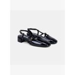 Kadın Siyah İnce Bantlı Slingback Kısa Topuklu Rugan Deri Ayakkabı