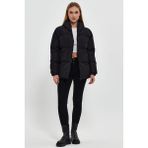 Kadın Siyah Kapüşonlu Oversize Şişme Mont - XL