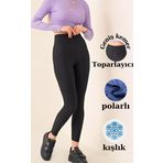 Kadın Siyah Kışlık Içi Polarlı Yüksek Bel Toparlayıcı Dalgıç Kumaş Tayt