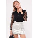 Kadın Siyah Kolları Tül Gömlek ARM-20K001068