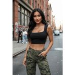 Kadın Siyah Modern Fit Kare Yaka Kalın Omuz Detaylı Crop Top Bluz
