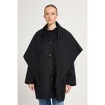 Kadın Siyah Oversize Seyyar Yakalı Astarlı Tasarım Trençkot 30009