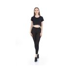 Kadın Siyah Parlak Yüksek Bel Toparlayıcı Disko Tayt, Siyah, L, BONARLK583467502620771