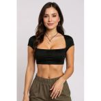 Kadın Siyah Sırt Dekolteli Ve Boyundan Bağlamalı Yarım Kol Crop Top Bluz - Şık, Rahat Ve Kolay Kombi