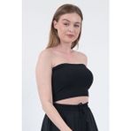 Kadın Siyah Straplez Büstiyer Crop - M