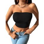 Kadın Siyah Straplez Crop Top Bluz (Siyah, S)