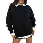Kadın Siyah Taşlı Oversize Sweatshirt 30067 S