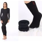 Kadın Siyah Termal Terletmeyen Içlik Alt Üst Takım Termal Çorap Hediyeli - 2XL