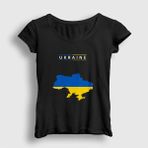 Kadın Siyah Ukraine Map Flag Ukrayna Haritası Bayrağı T-Shirt 563377TT