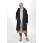 Kadın Siyah Uzun Kapitone Astarlı Şişme Tesettür Mont HZL25W-BD151381 - 36