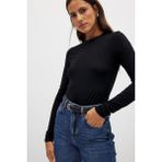 Kadın Siyah Uzun Kollu Bisiklet Yaka T-Shirt Bluz Body Ribana
