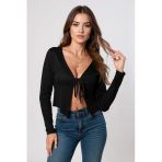 Kadın Siyah Uzun Kollu Önden Bağlama Detaylı Crop Top Bluz – Şık, Rahat Ve Kolay Kombinlenebilir