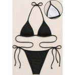 Kadın Siyah Yandan ve Boyundan Bağlamalı Bikini Mayo Takımı